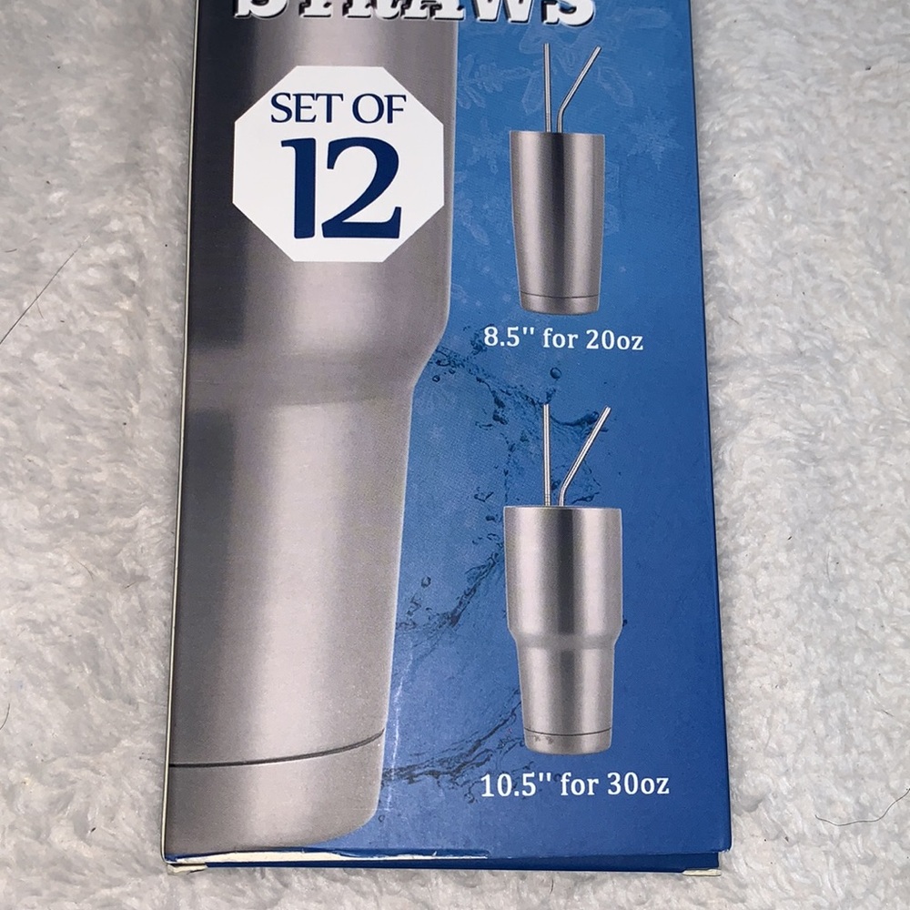NEW Reusable Straw Set with Cleaning Brush and Bag Silver Stainless Steel - Picture 5 of 8